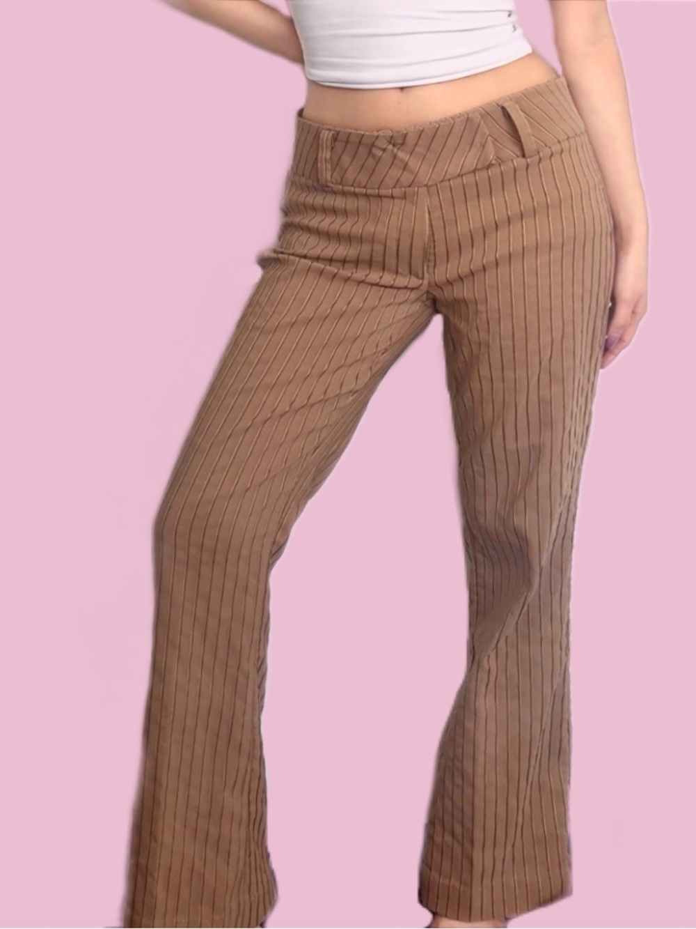 🐚 Y2K BROWN STRIPED OFFICE SIREN LOW-RISE WORK PANTS